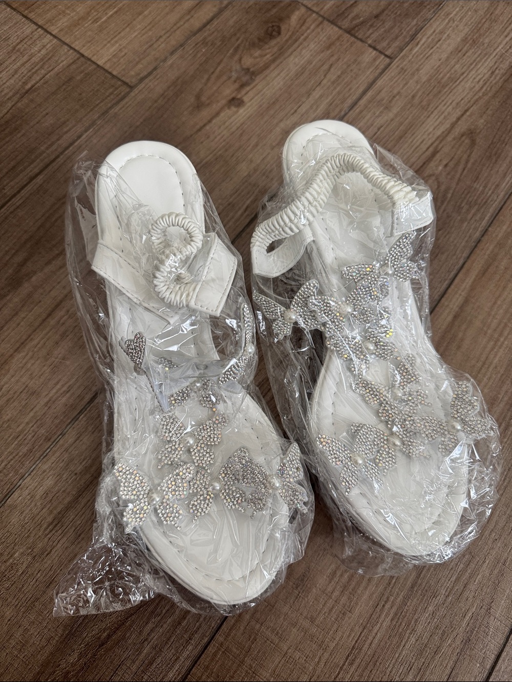 Women’s White Embellished Thong Sandals
